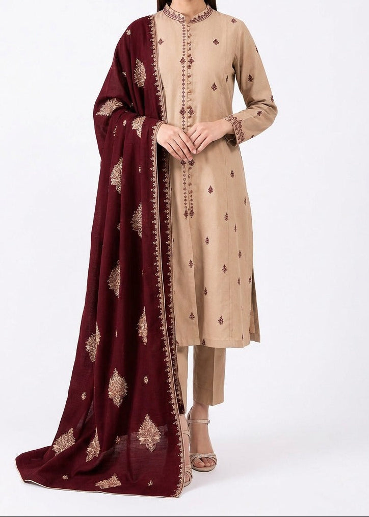 Grace W1081 - Embroidered 3pc Marina  Dress With Printed Shawl.