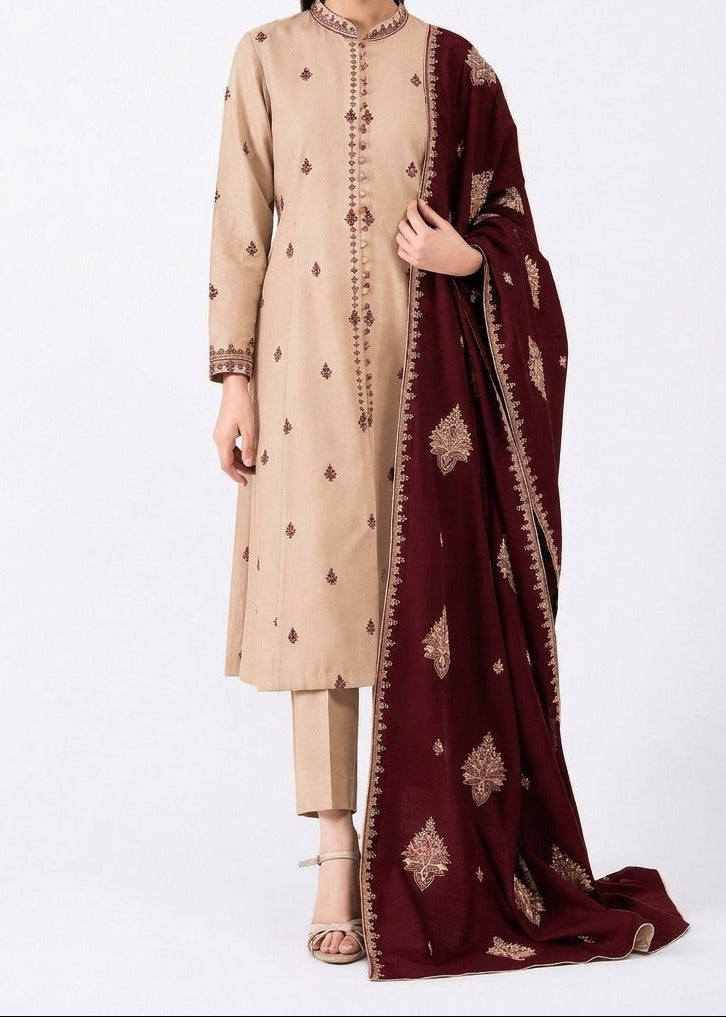Grace W1081 - Embroidered 3pc Marina  Dress With Printed Shawl.