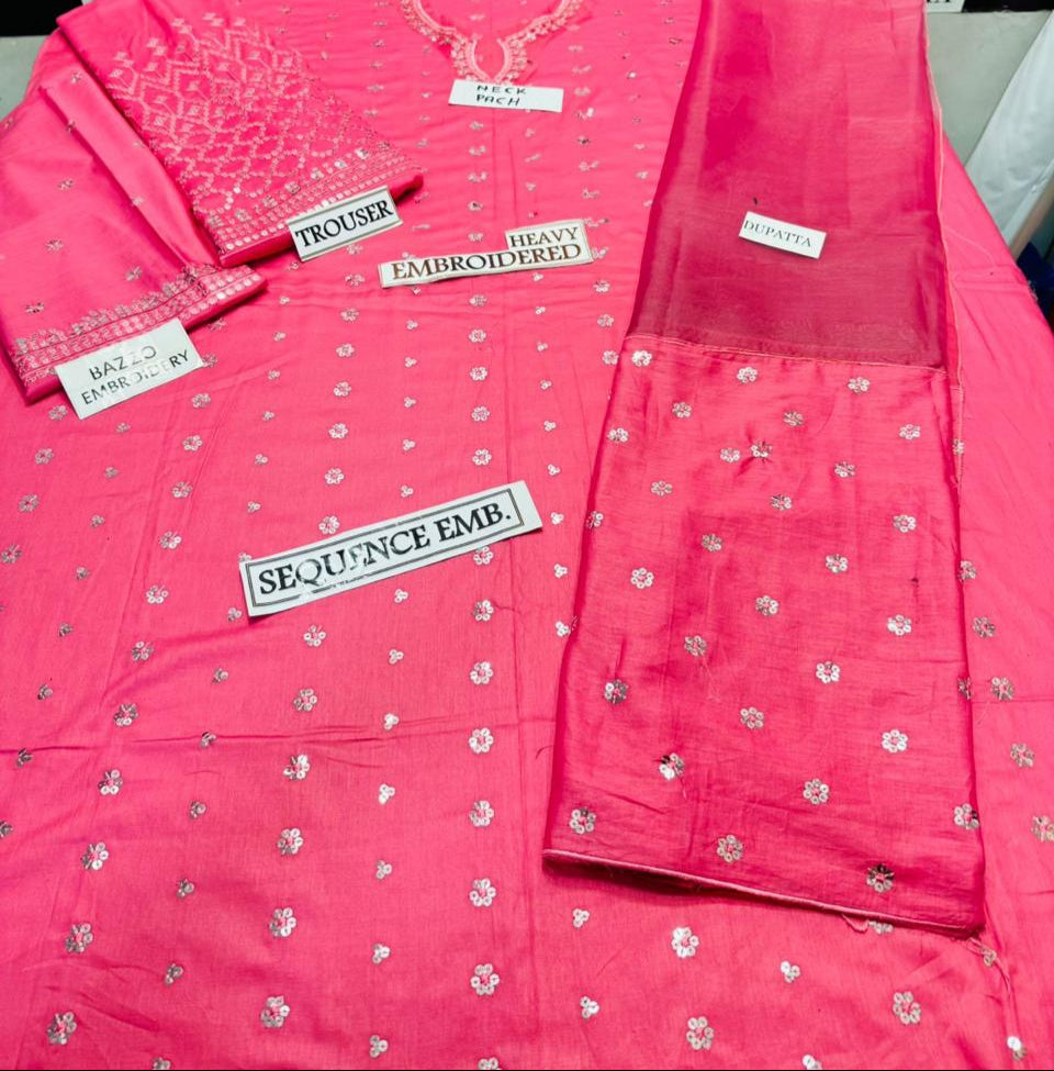 Grace S1203-Embroidered 3pc Sequence Lawn Dress With Embroidered Sequence Lawn Dupatta.