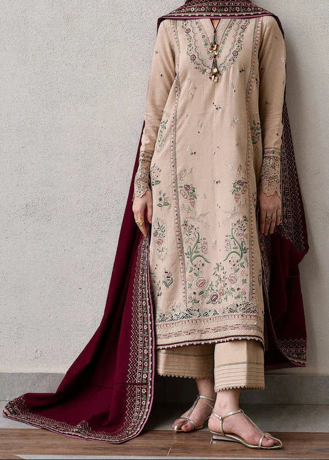 Grace Z-(W858) - Stitched Embroidered 3pc Marina Dress With Printed Shawl