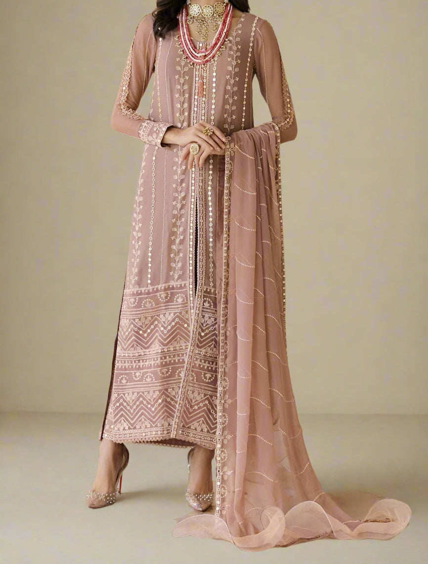 PASTEL PINK– Embroidered Chiffon Unstitched 3Pc Suit.