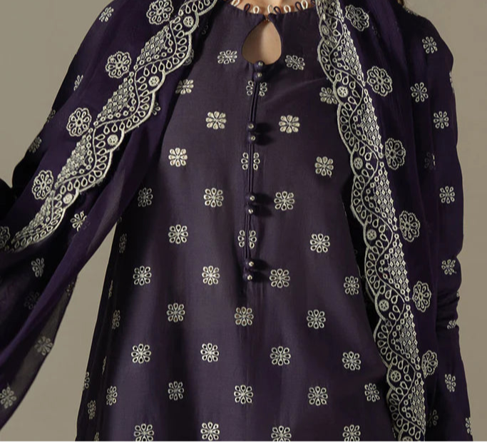 Grace S1223-Embroidered 3pc Lawn Dress With Embroidered Organza Dupatta.