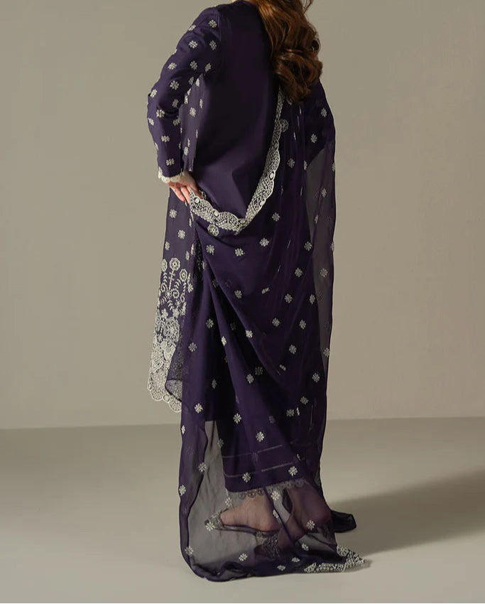 Grace S1223-Embroidered 3pc Lawn Dress With Embroidered Organza Dupatta.