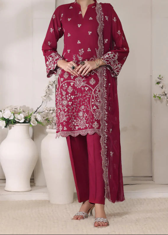 Grace Z-(MAROON MAJESTY)- Stitched EMBROIDERED CHIKANKARI LAWN UNSTITCHED 3PC SUIT. (Copy)