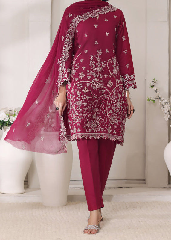 MAROON MAJESTY – EMBROIDERED CHIKANKARI LAWN UNSTITCHED 3PC SUIT.