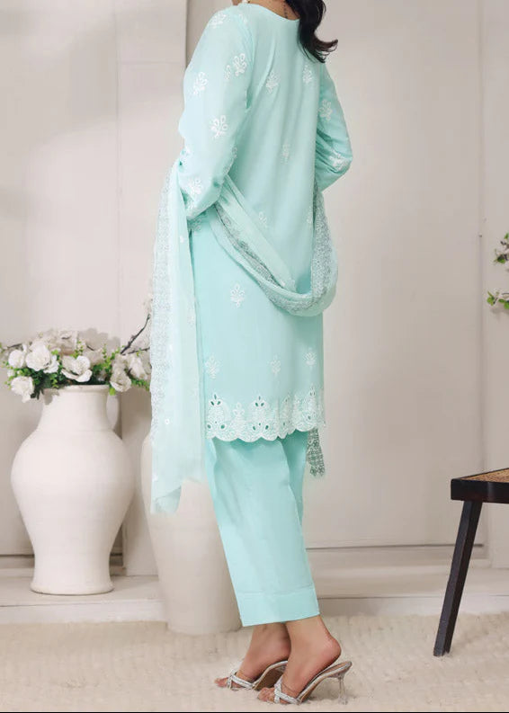 Grace Z-(SEAFOAM ELEGANCE)- Stitched EMBROIDERED CHIKANKARI LAWN UNSTITCHED 3PC SUIT.