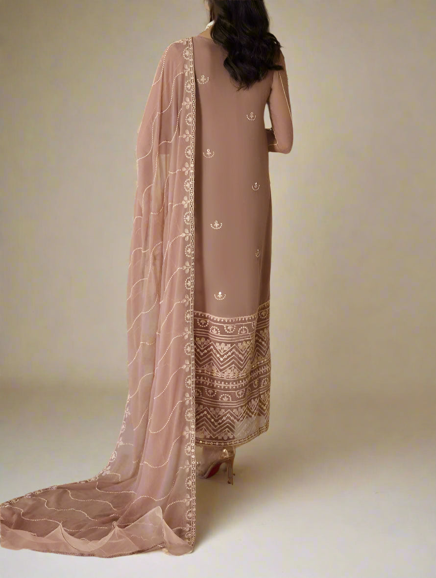 PASTEL PINK– Embroidered Chiffon Unstitched 3Pc Suit.