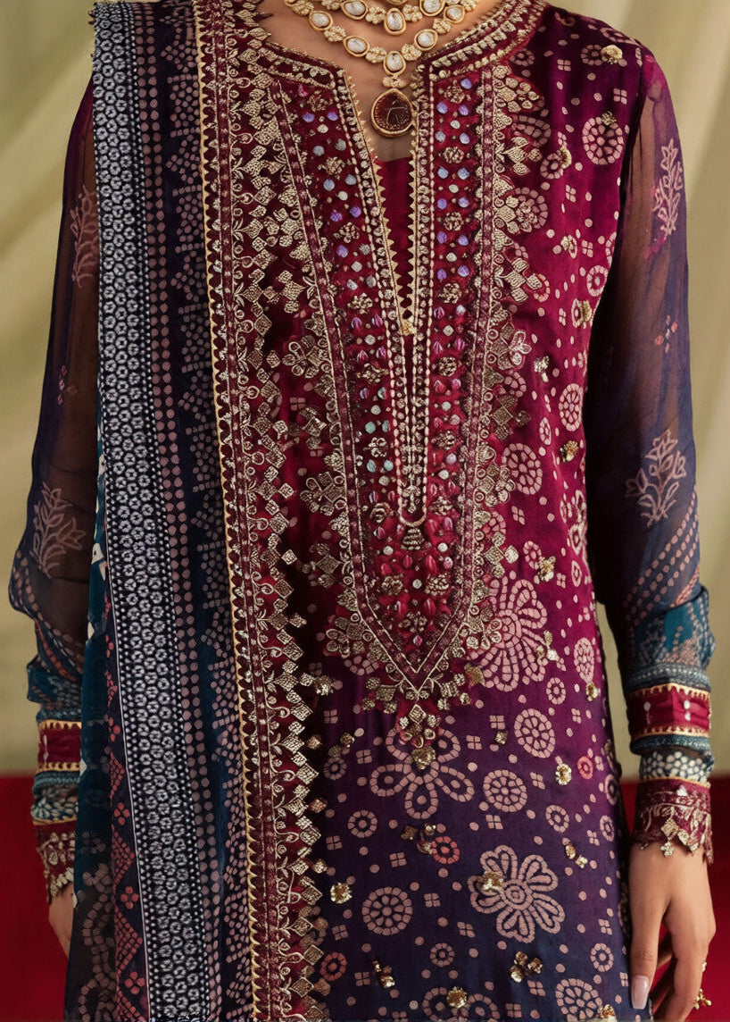 Grace S1297 - Printed & Embroidered 3pc Lawn Dress With Embroidered Sequence Chiffon Dupatta.