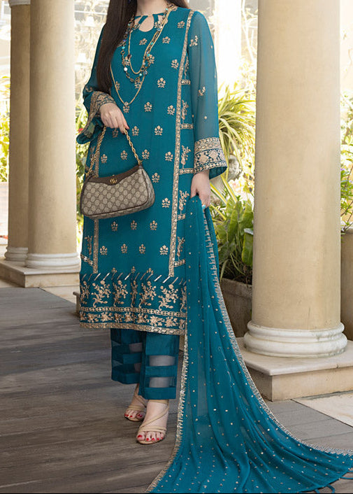 PEACOCK– Embroidered Chiffon Unstitched 3Pc Suit.