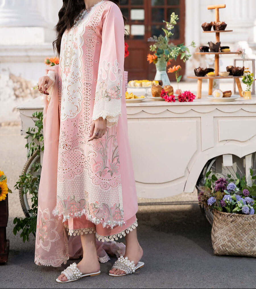 Grace S1272-Embroidered 3pc CHIKANKARI Lawn Dress With Embroidered Organza Dupatta.