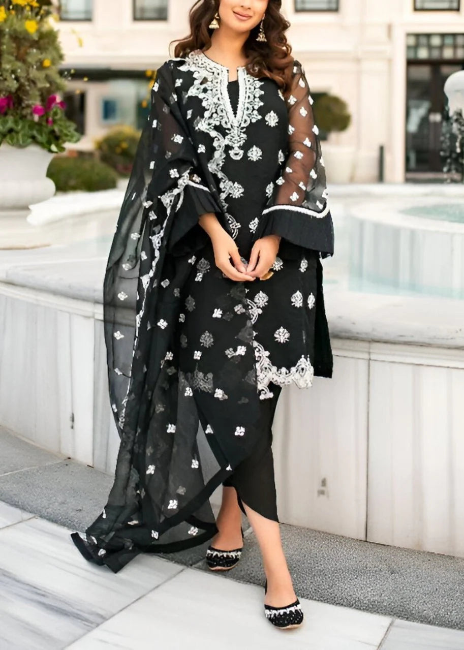 Grace Z-(W548) - Stitched Embroidered 3pc organza dress with Embroidered organza duppata.