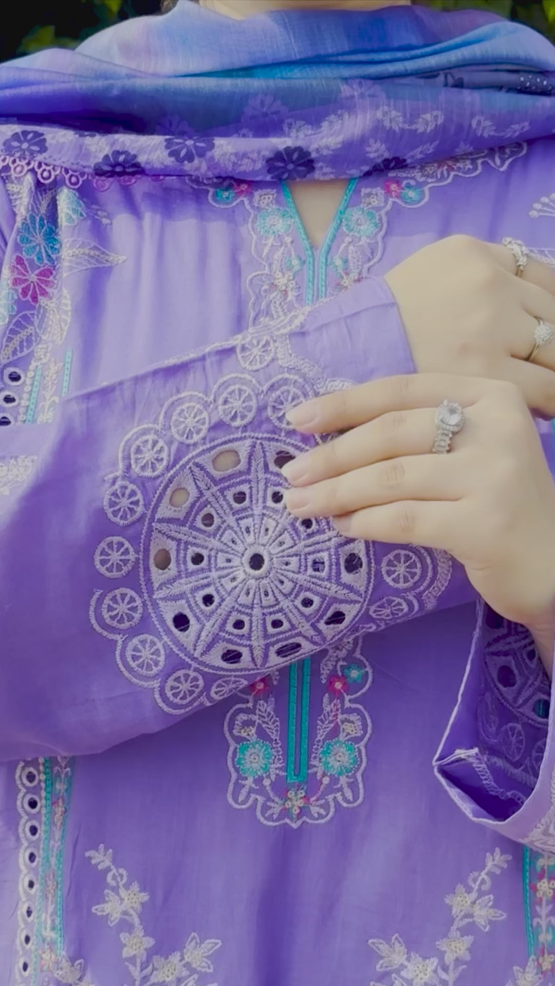 Grace Z-(S1113)- Stitched Embroidered 3pc CHIKANKARI Lawn dress with Printed Munar Dupatta.