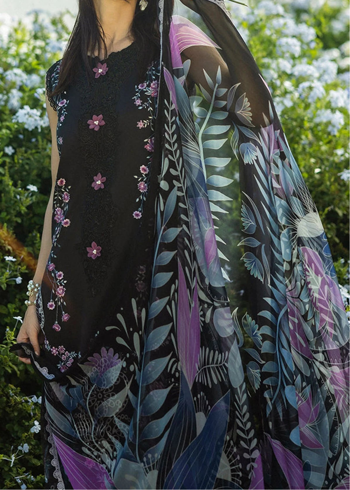 Grace W855-Embroidered 3pc Marina Dress With Printed Shawl.
