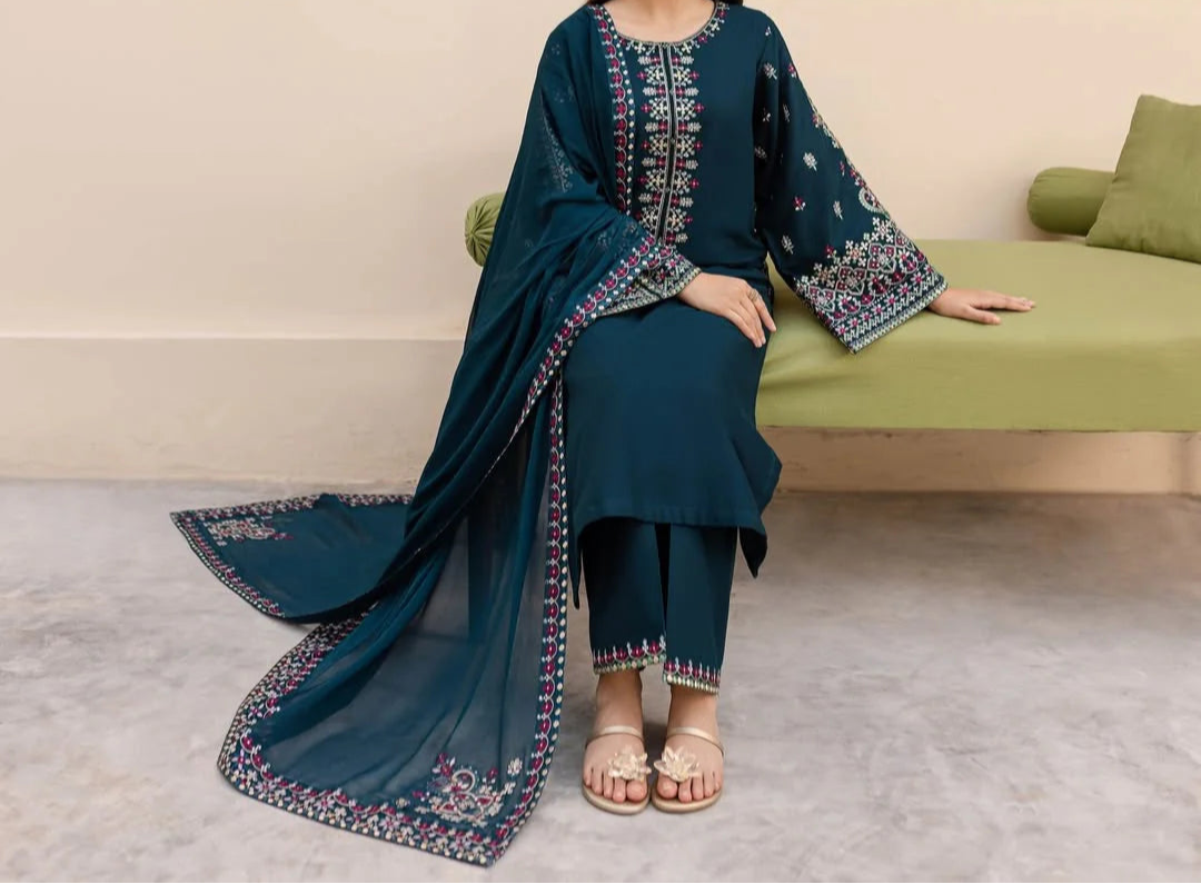 Grace S1227-Embroidered 3pc Lawn Dress With Embroidered chiffon Dupatta.