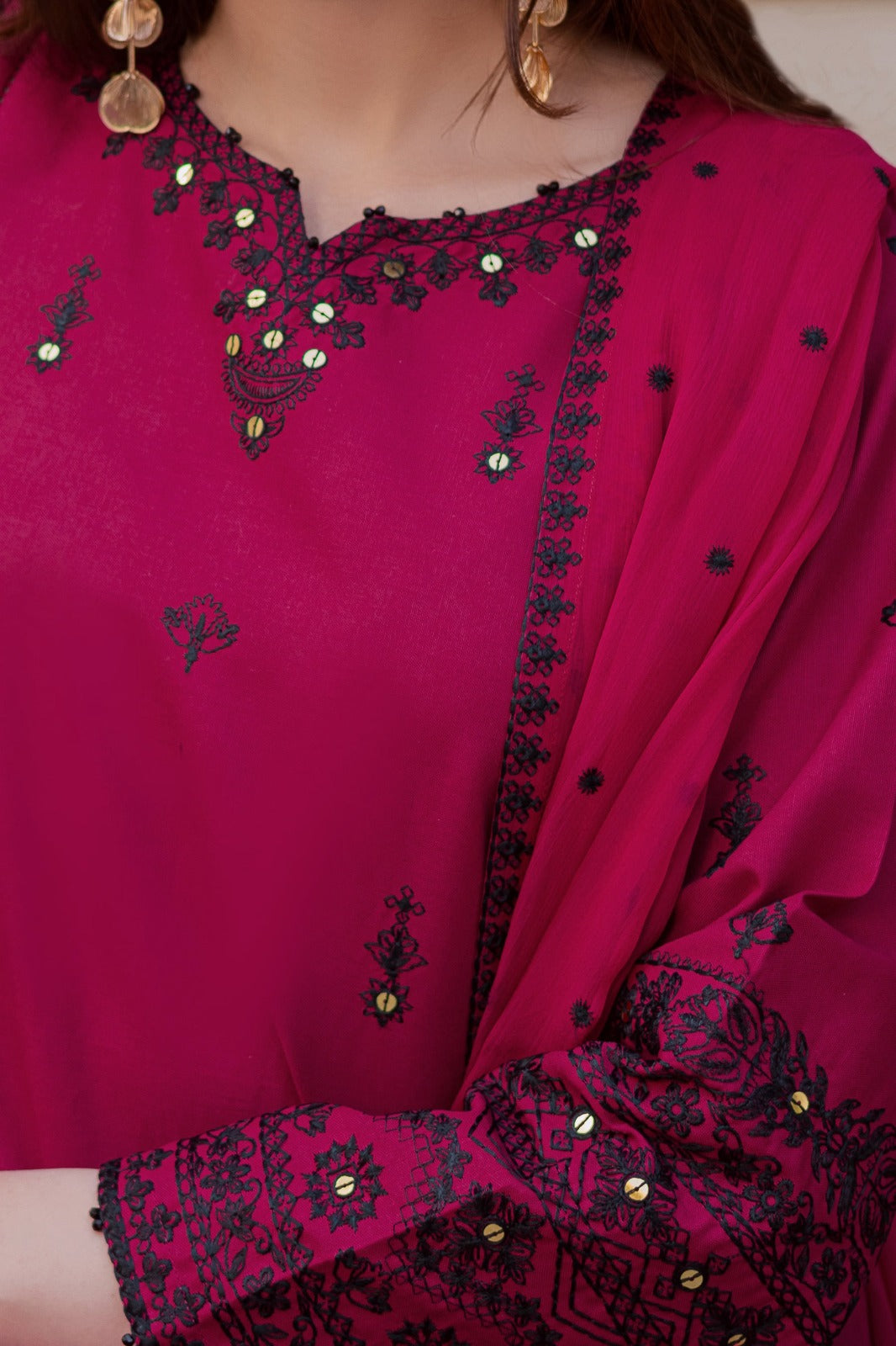 Grace Z-(S1360)- Stitched Embroidered Sequence 3pc Lawn Dress With Embroidered Sequence Chiffon Dupatta.