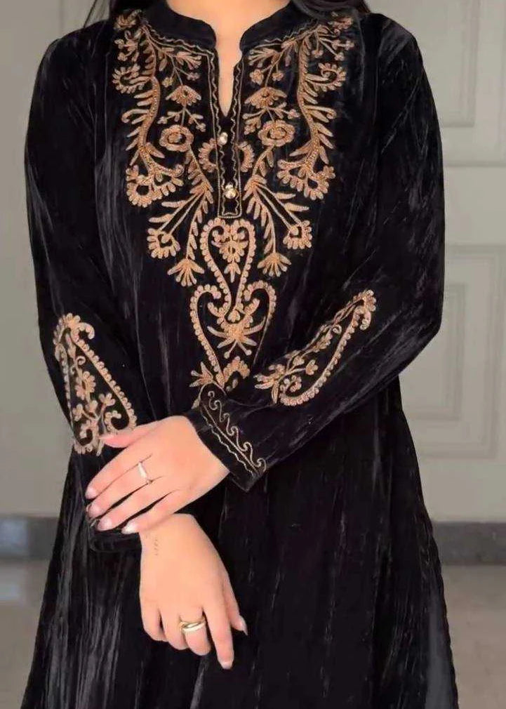Grace Z-(W996) - Stitched Embroidered 2pc Velvet Dress.