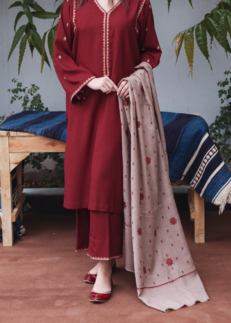 Grace W105 -Embroidered 3pc marina dress with embroidered marina dupatta